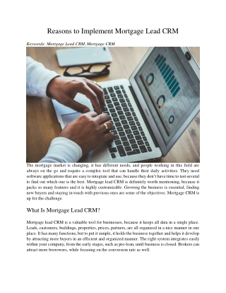Reasons to Implement Mortgage Lead CRM