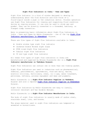 Sight Flow Indicators in India – Uses and Types