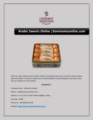 Arabic Sweets Online |Semiramisonline.com