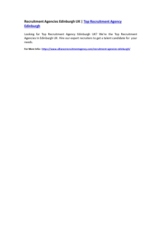 Recruitment Agencies Edinburgh UK | Top Recruitment Agency Edinburgh