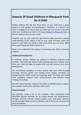 Childcare In Macquarie Park