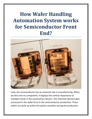 How Wafer Handling Automation System works for Semiconductor Front End?
