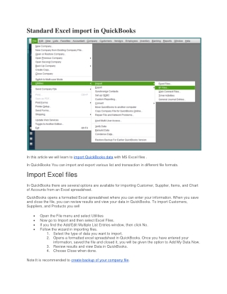 Standard Excel import in QuickBooks