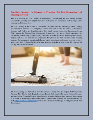 One-Stop Company in Colorado is providing the best restoration and cleaning services!