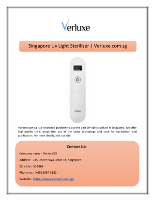 Singapore Uv Light Sterilizer | Verluxe.com.sg