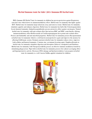 Herbal Immune tonic for kids | Jrk's Immuno BS herbal tonic