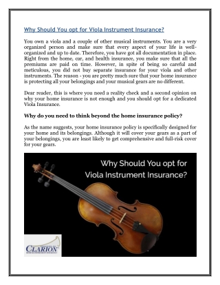 Why Should You opt for Viola Instrument Insurance?
