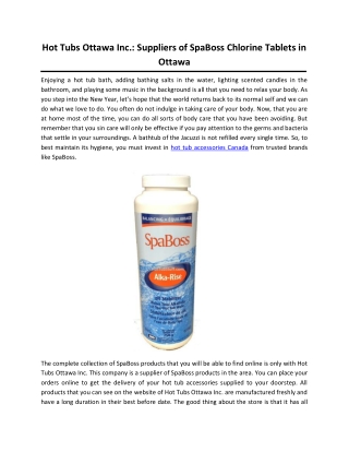 Hot Tubs Ottawa Inc.: Suppliers of SpaBoss Chlorine Tablets in Ottawa