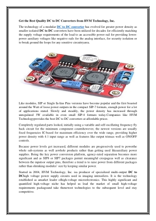 Get the Best Quality DC to DC Converters from HVM Technology, Inc.