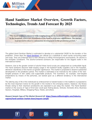 Hand Sanitizer Market Overview, Growth Factors, Technologies, Trends And Forecast By 2025