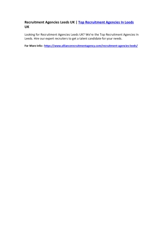 Recruitment Agencies Leeds UK | Top Recruitment Agencies In Leeds UK