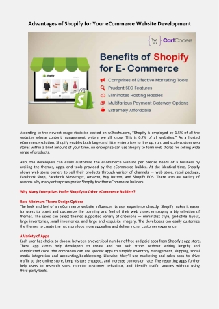 Advantages of Shopify for Your eCommerce Website Development