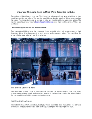 Important Things to Keep in Mind While Traveling to Dubai