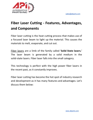 Fiber Laser Cutting - Features, Advantages, and Components