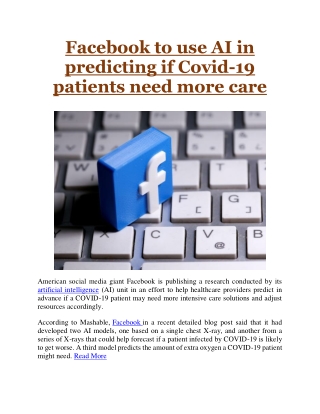 Facebook to use AI in predicting if Covid-19 patients need more care