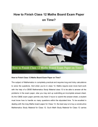 How to Finish Class 12 Maths Board Exam Paper on Time?