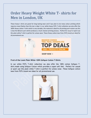 Order Heavy Weight White T- shirts for Men in London, UK