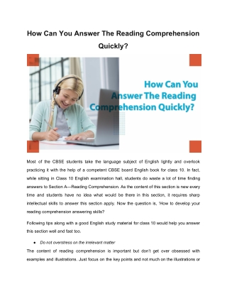 How Can You Answer The Reading Comprehension Quickly?