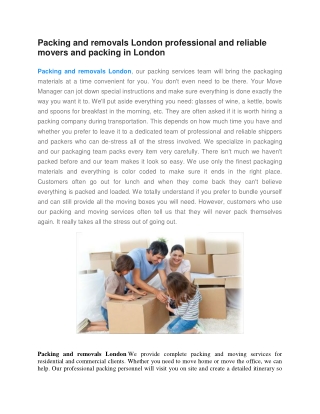 Packing and removals London professional and reliable movers and packing in London