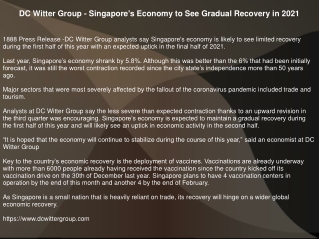 DC Witter Group - Singapore's Economy to See Gradual Recovery in 2021