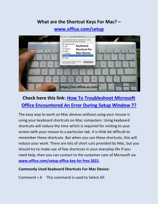 What are the Shortcut Keys For Mac? – www.office.com/setup