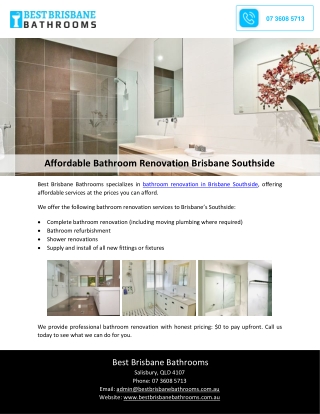 Affordable Bathroom Renovation Brisbane Southside