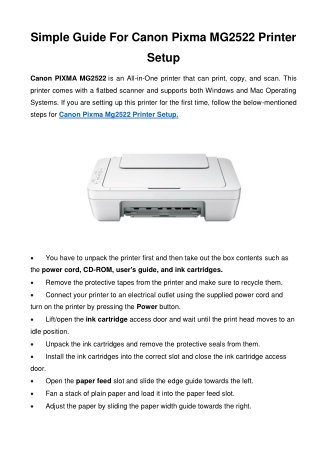 Canon Pixma MG2522 Printer Setup, Driver Install And Troubleshoot