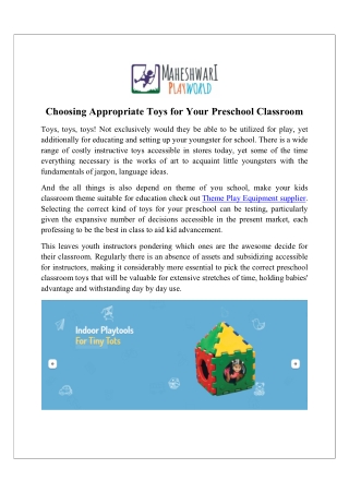 Choosing Appropriate Toys for Your Preschool Classroom