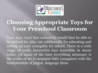 Choosing Appropriate Toys for Your Preschool Classroom