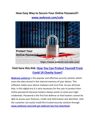 How Easy Way to Secure Your Online Password?- www.webroot.com/safe