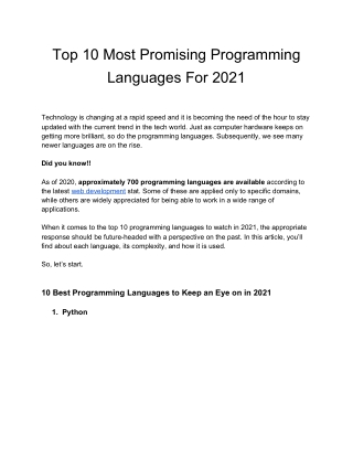 Top 10 Most Promising Programming Languages For 2021