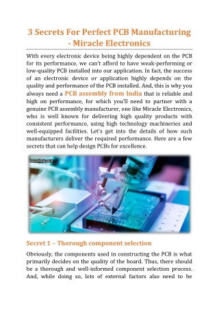 3 Secrets For Perfect PCB Manufacturing - Miracle Electronics