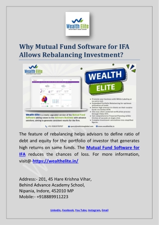 Why Mutual Fund Software for IFA Allows Rebalancing Investment?