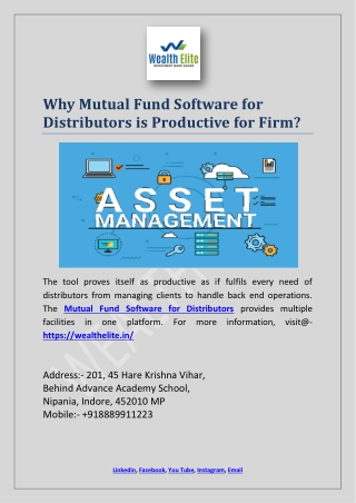 Why Mutual Fund Software for Distributors is Productive for Firm?