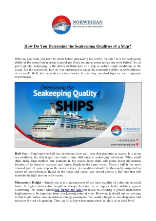 How Do You Determine the Seakeeping Qualities of a Ship?