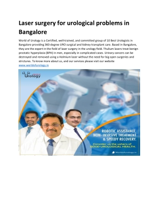 Laser surgery for urological problems in Bangalore