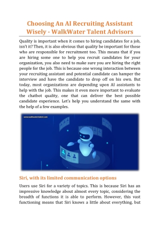 Choosing An AI Recruiting Assistant Wisely - WalkWater Talent Advisors