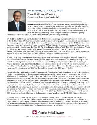 Dr. Prem Reddy, MD, FACC, FCCP | Chairman, President & CEO | Prime Healthcare Services