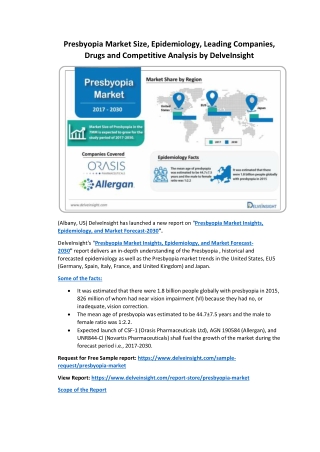 Presbyopia Market Size, Epidemiology, Leading Companies, Drugs and Competitive Analysis by DelveInsight