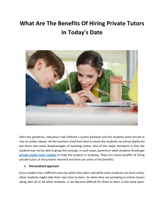 What Are The Benefits Of Hiring Private Tutors In Today's Date