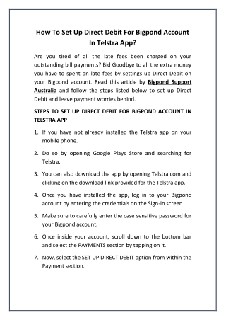 How To Set Up Direct Debit For Bigpond Account In Telstra App?