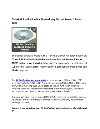 Global Air Purification Machine Industry Market Forecast 2023