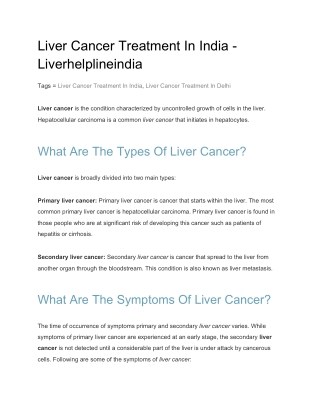 Liver Cancer Treatment In India - Liverhelplineindia