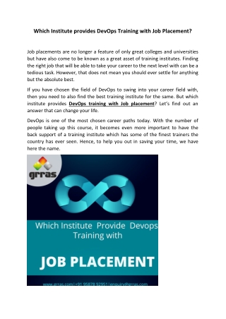 Which institute provides DevOps training with Job placement?