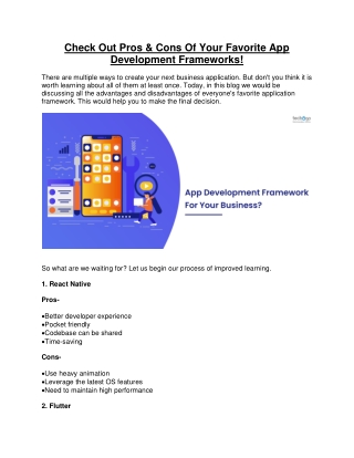 Check Out Pros & Cons Of Your Favorite App Development Frameworks!