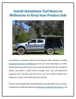 Install Aluminium Tool Boxes in Melbourne to Keep Your Product Safe