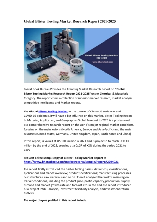 Global Blister Tooling Market Research Report 2021-2025