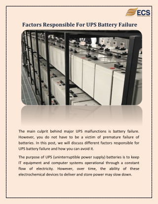 Factors Responsible For UPS Battery Failure | Ecsintl - Blog