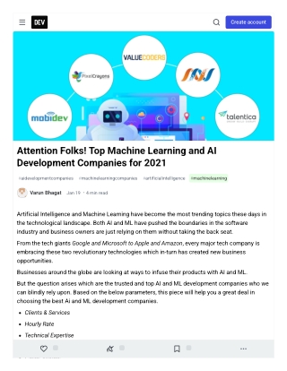 Attention Folks! Top Machine Learning and AI Development Companies for 2021