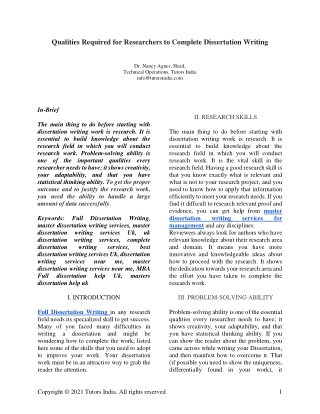 Qualities required for  researchers to Complete Dissertation writing